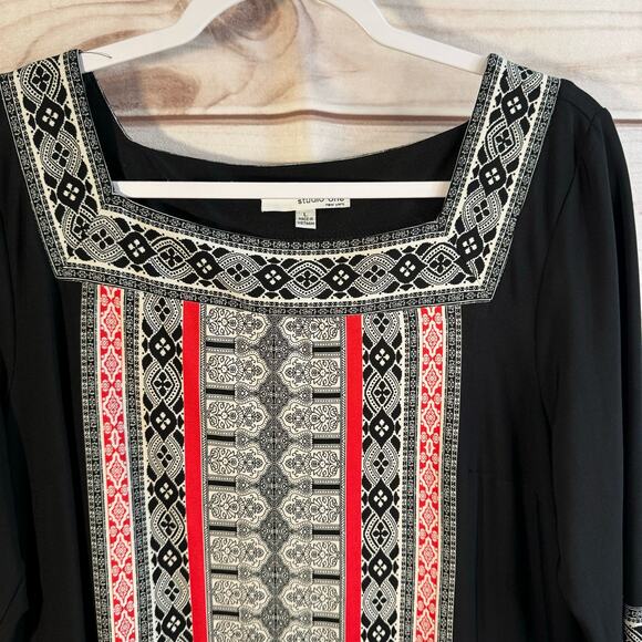 Studio One New York Black Kimono Paisley Print Shift Dress Size Large - Picture 2 of 7